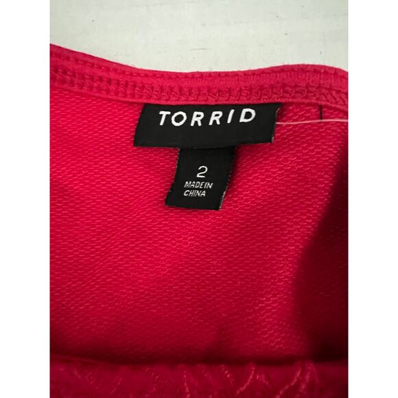 NWT TORRID Magenta Pink Off the Shoulder Floral Lace Neckline SweatshirtSize 2X - Picture 9 of 12